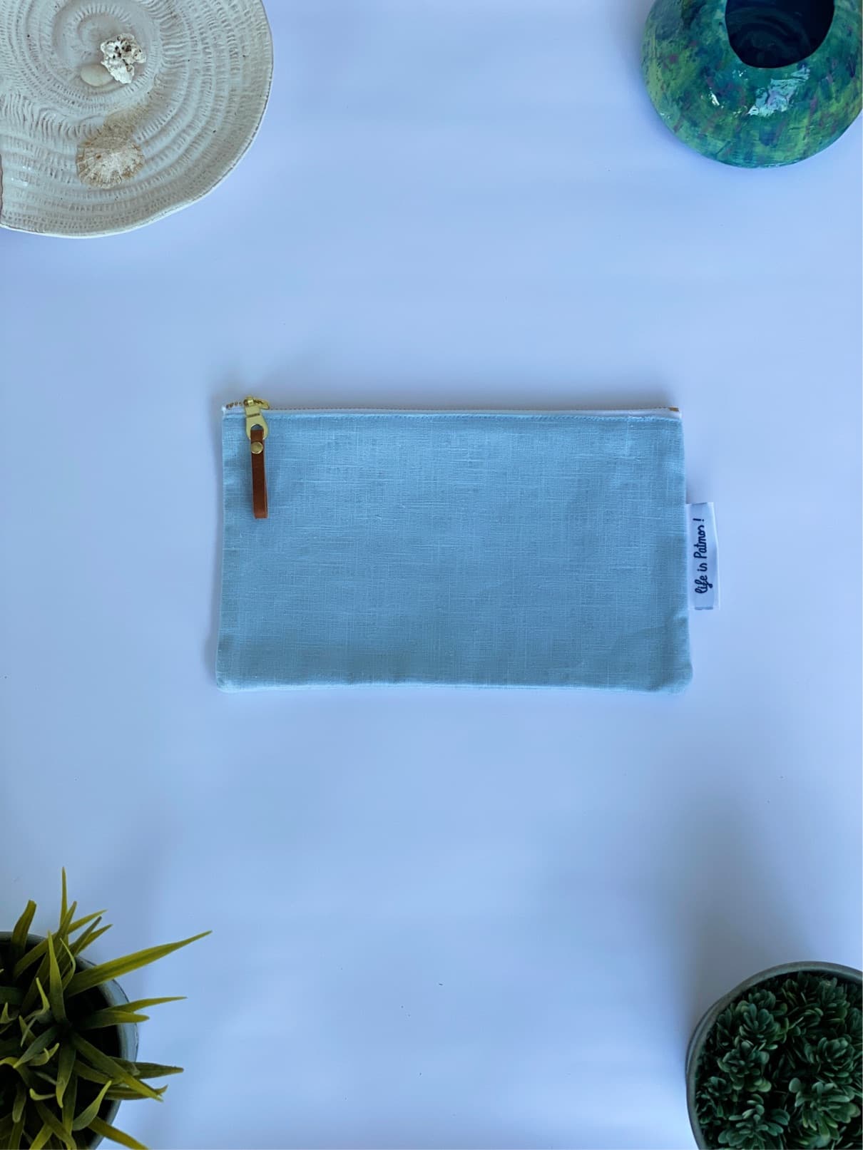 Pochette en lin bleu ciel