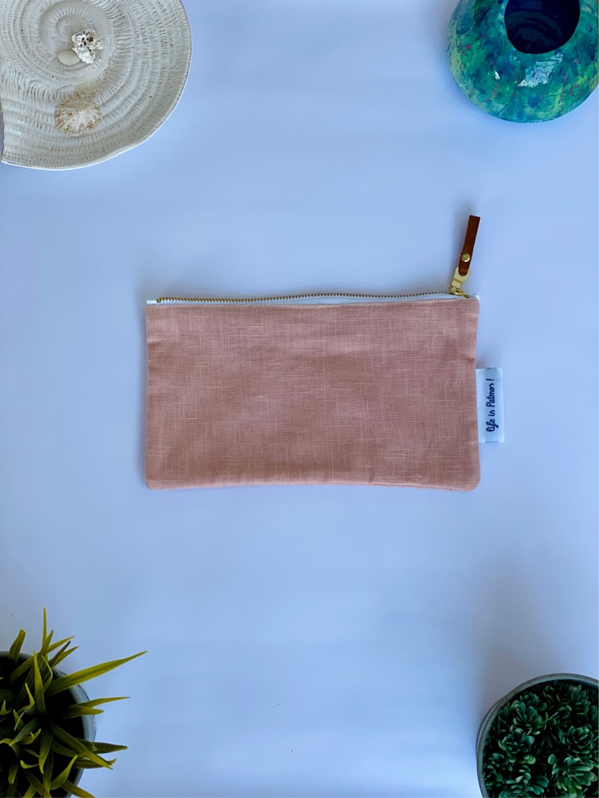 Pochette en lin rose poudré